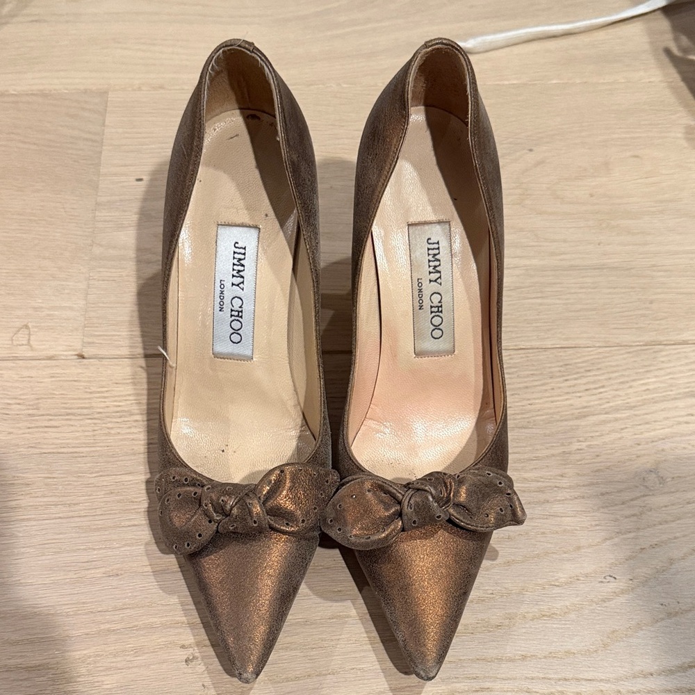 Jimmy Choo Metallic Brown Bow Heels